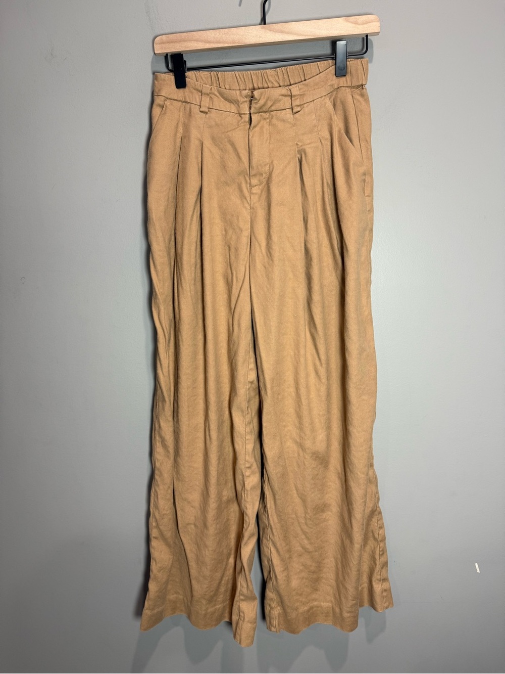 Maeve Avery Linen Pleated Wide Leg Pants XS Petite Tan Anthropologie